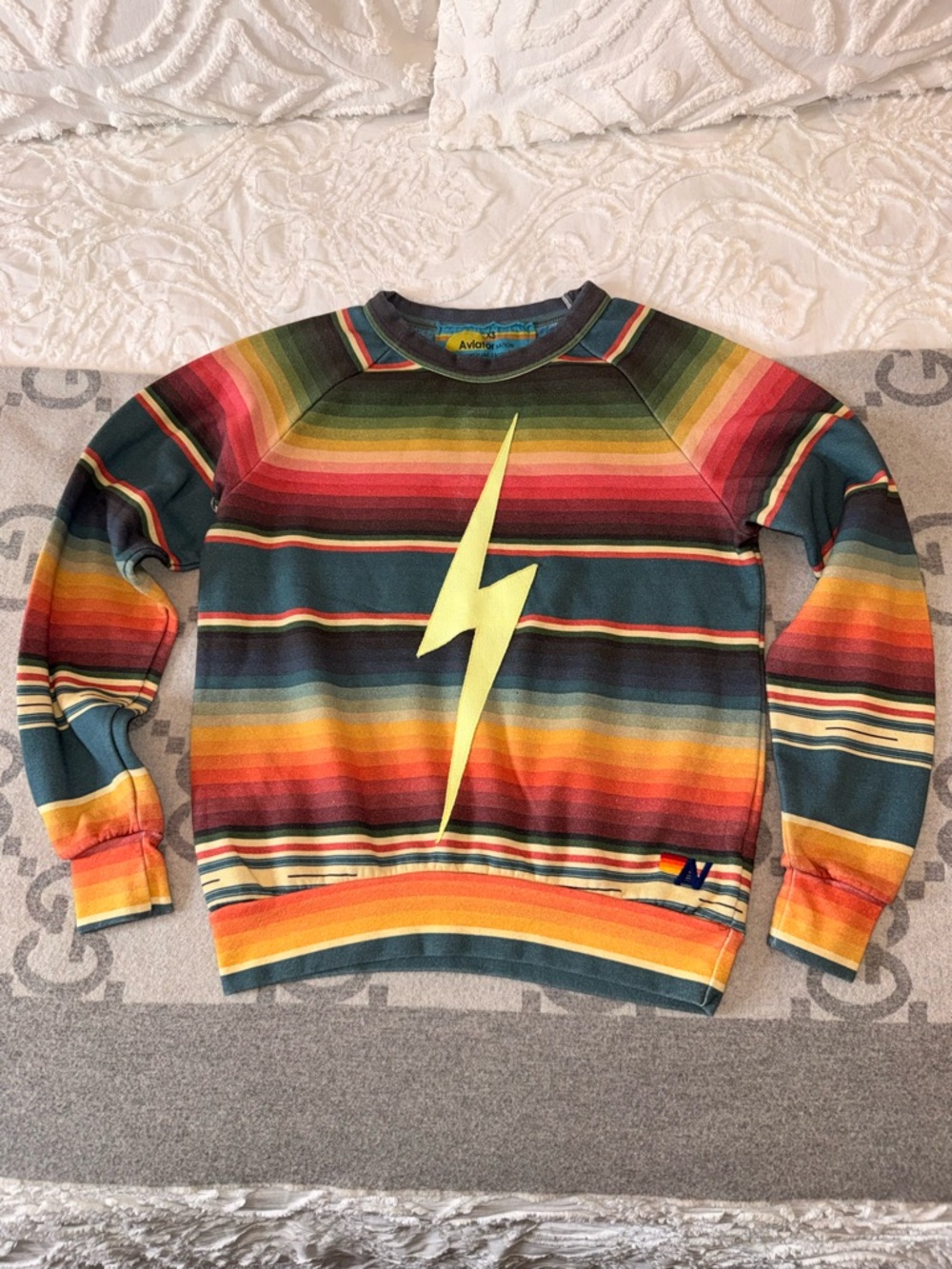 Aviator Nation Striped Multicolor Lightning Bolt Pullover Sweatshirt - Picture 2 of 12